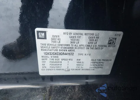 2016 GMC Yukon Xl Slt from USA, damaged, VIN 1GKS2GKC9GR441672